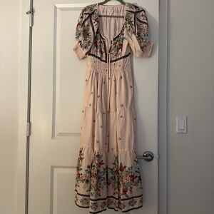 Anthropologie Cream Floral Maxi Dress
